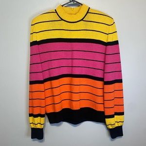 ST. JOHN COLLECTION Santana Knit Mock Neck Multicolored Striped Sweater Size M